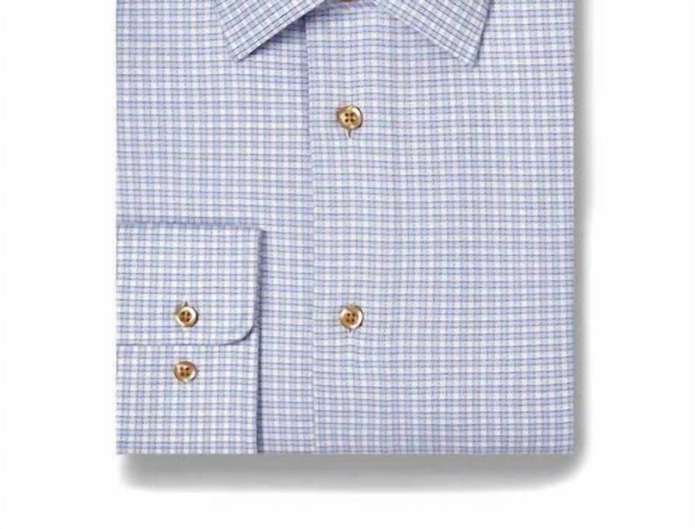 NEW DAVID DONAHUE men's trim fit dress shirt in sky/ chocolate